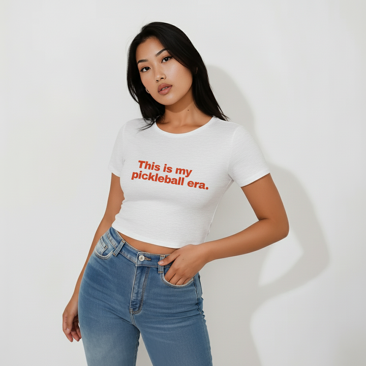 Pickleball Era Cropped Tee – Red Text