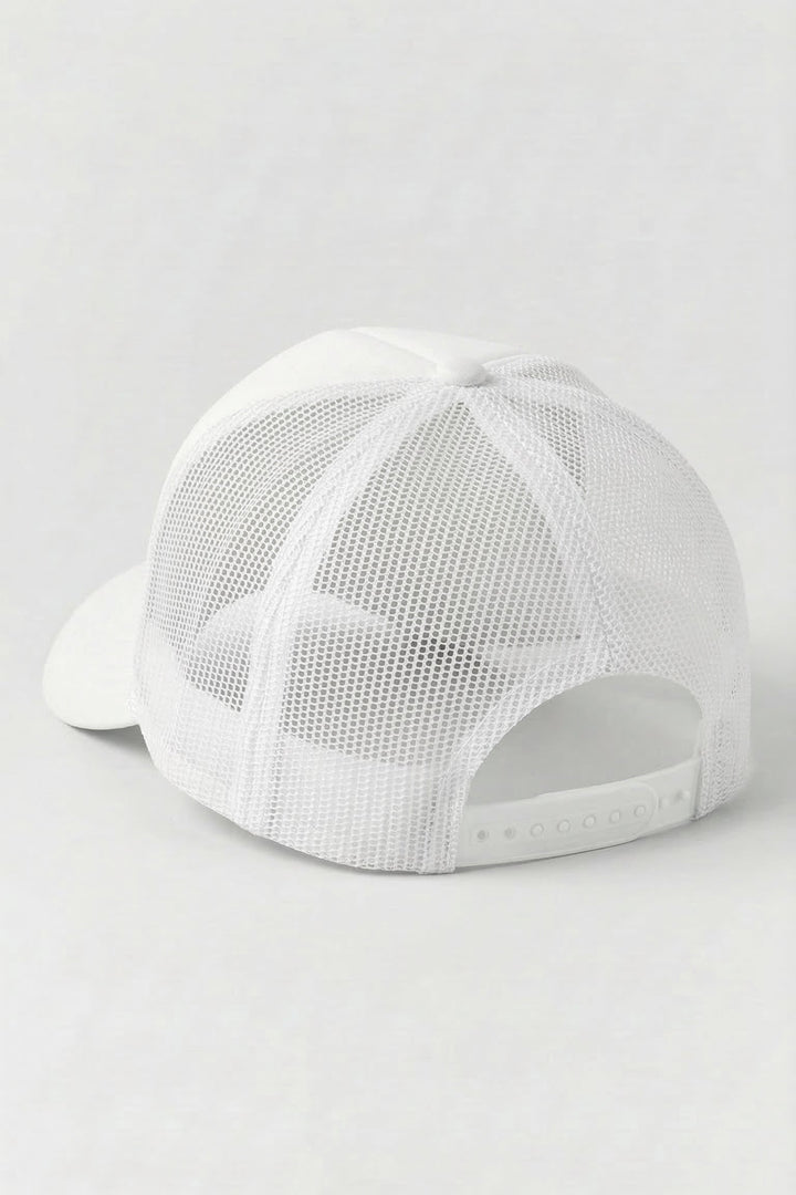 White mesh cap on a light gray background