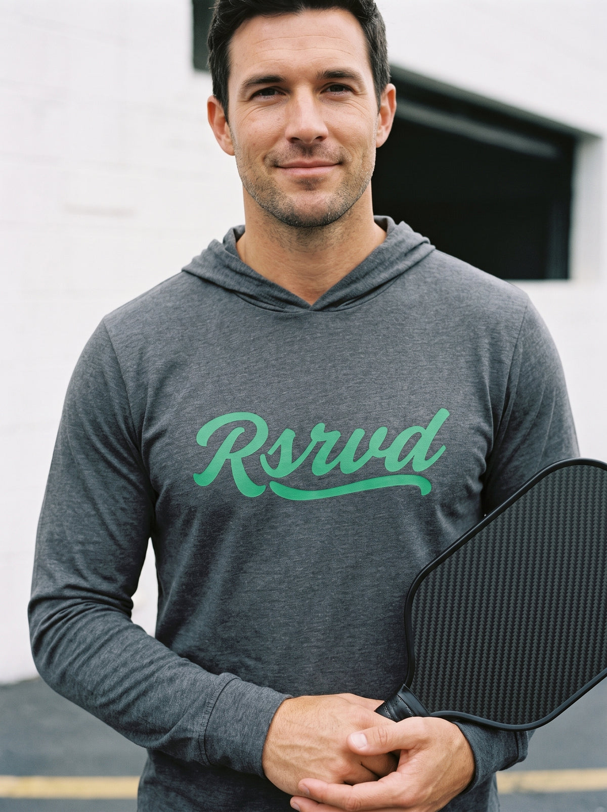 Heritage Court Back Long Sleeve Hooded Tee in grey